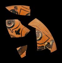 Four Attic Black-Figured Eye Cup Fragments with a Maenad and Satyr