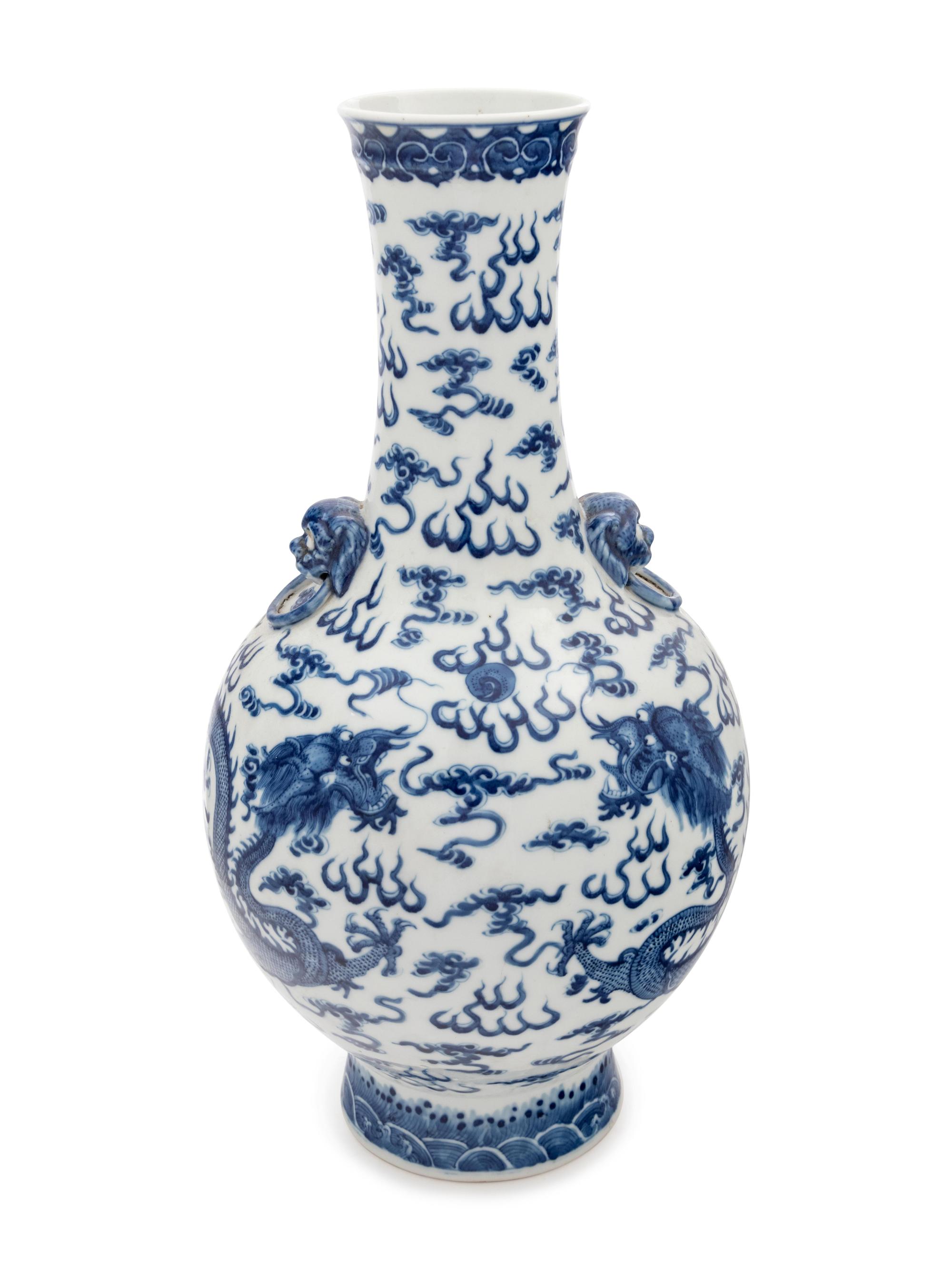 A Large Blue and White Porcelain 'Dragon' Bottle Vase