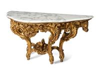A Louis XV Giltwood Console Table with Calacatta Marble Top