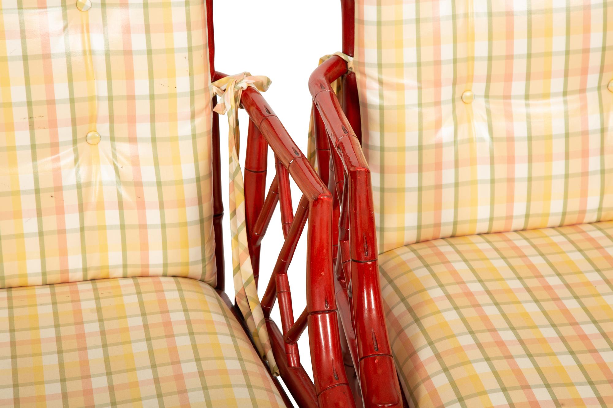 Four Chinese Chippendale Style Red Lacquer Armchairs