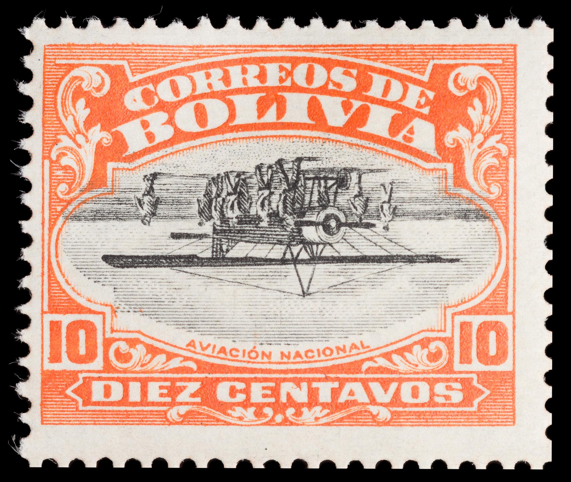 An Imprint Block of Twelve Bolivia 1924 Center Invert 10-Centavo Air Post Stamps