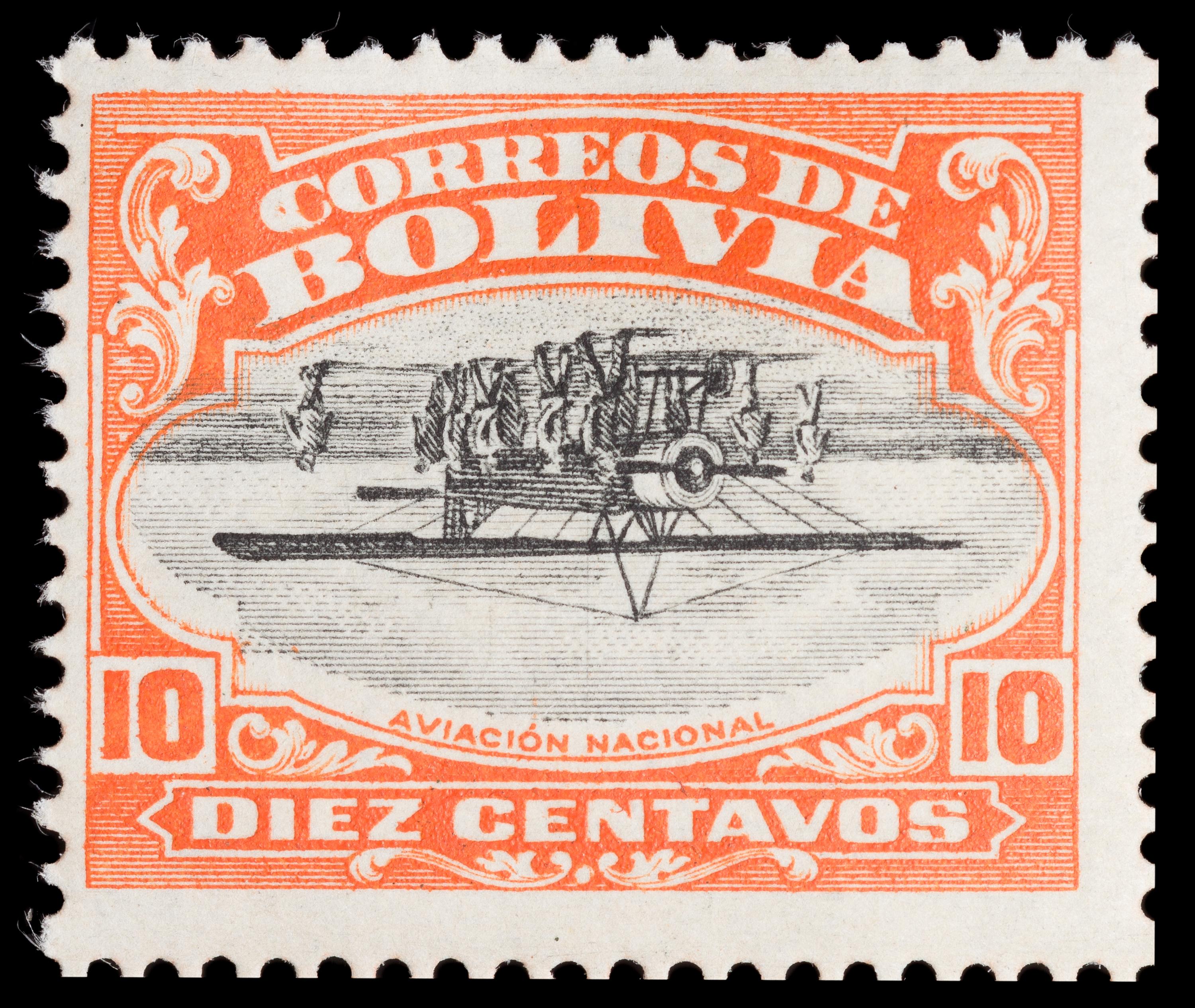 An Imprint Block of Twelve Bolivia 1924 Center Invert 10-Centavo Air Post Stamps
