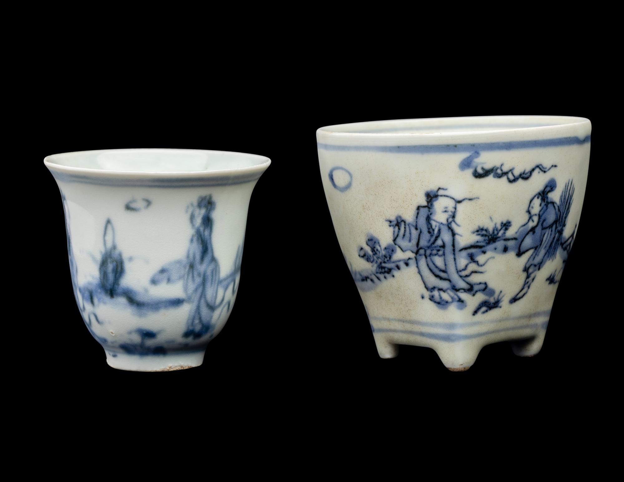 Two Chinese Blue and White Porcelain Tea Cups