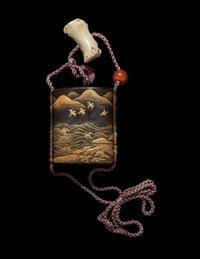 A Japanese Gold and Black Lacquer Three-Case Inro