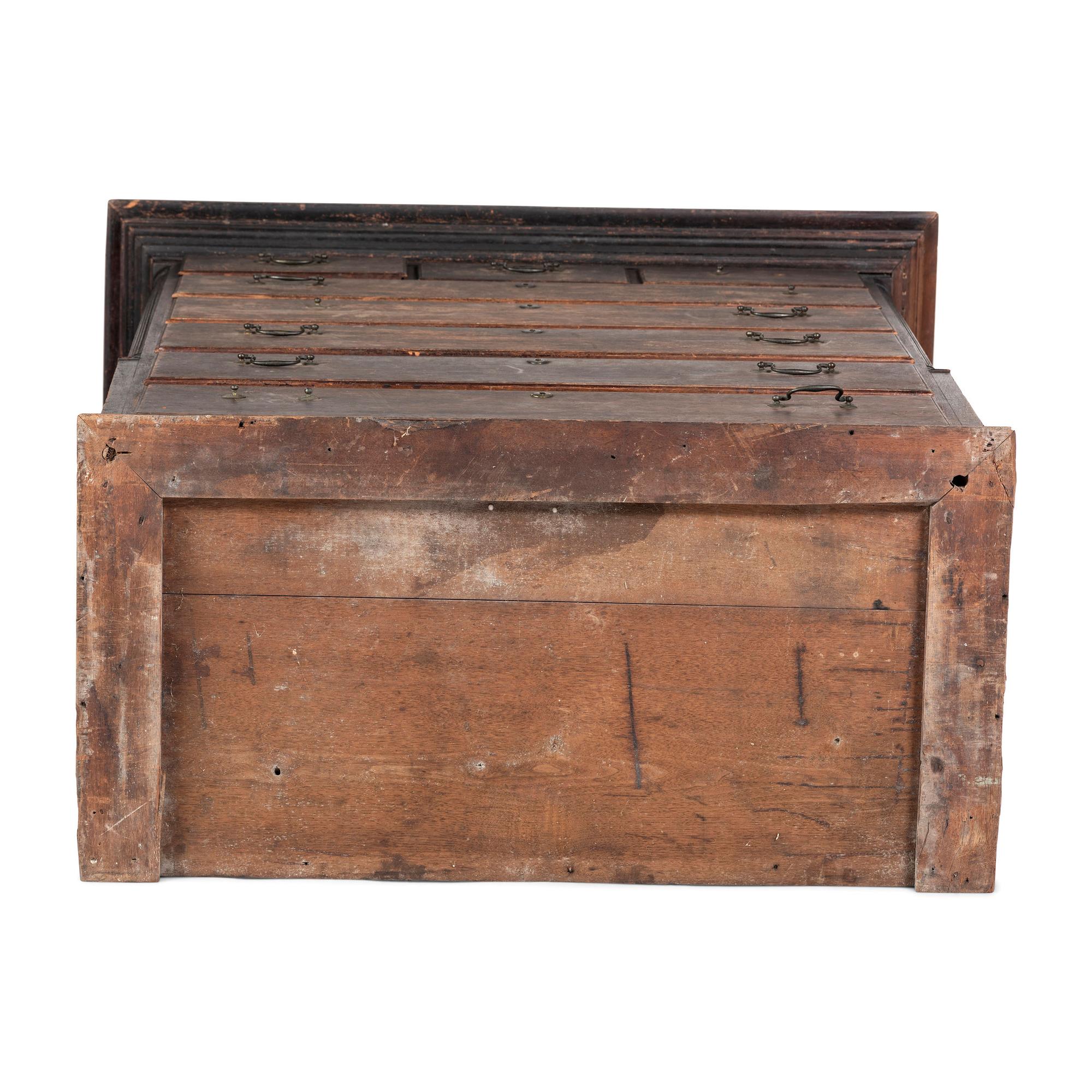 A Chippendale Carved Walnut or Cherrywood Painted Trifid Foot Chest on Stand