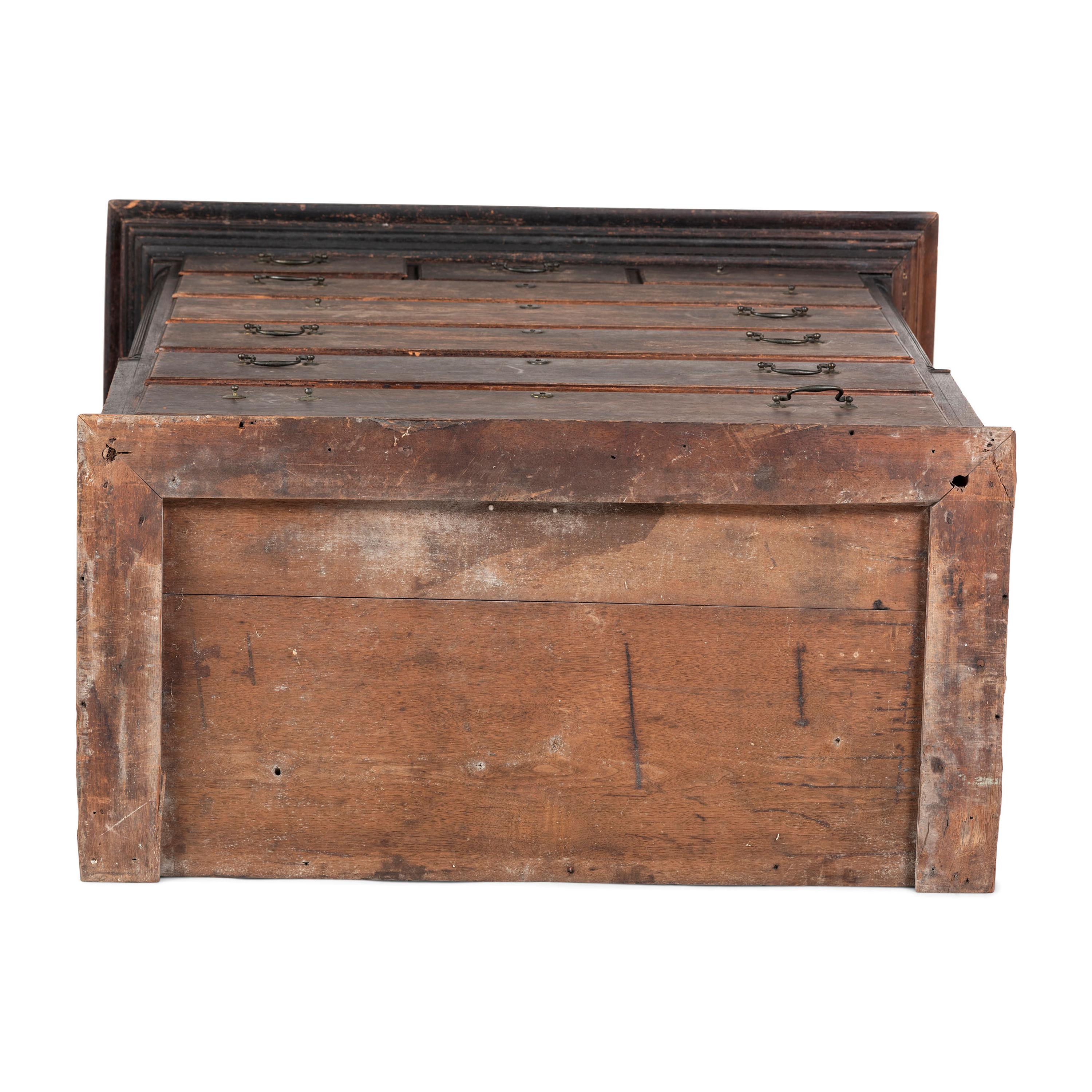 A Chippendale Carved Walnut or Cherrywood Painted Trifid Foot Chest on Stand