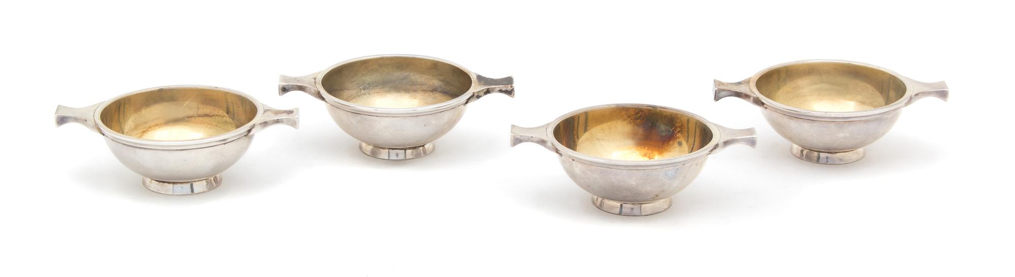 Four Scottish Silver Open Salts, Possibly Hamilton and Inches, Edinburgh, 1924, having gilt wash bowl interior