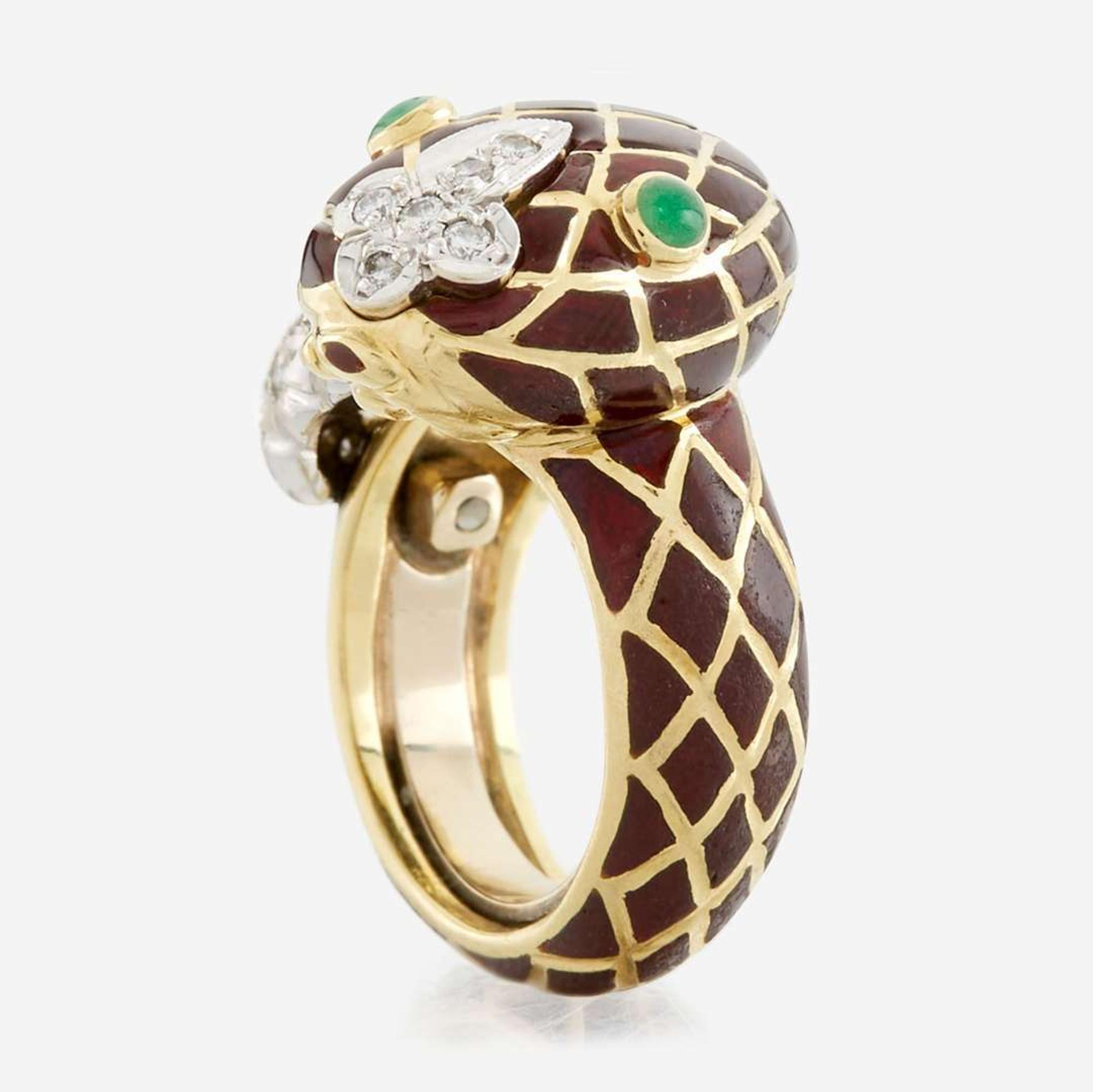 An enamel, diamond, emerald, and gold ring, David Webb