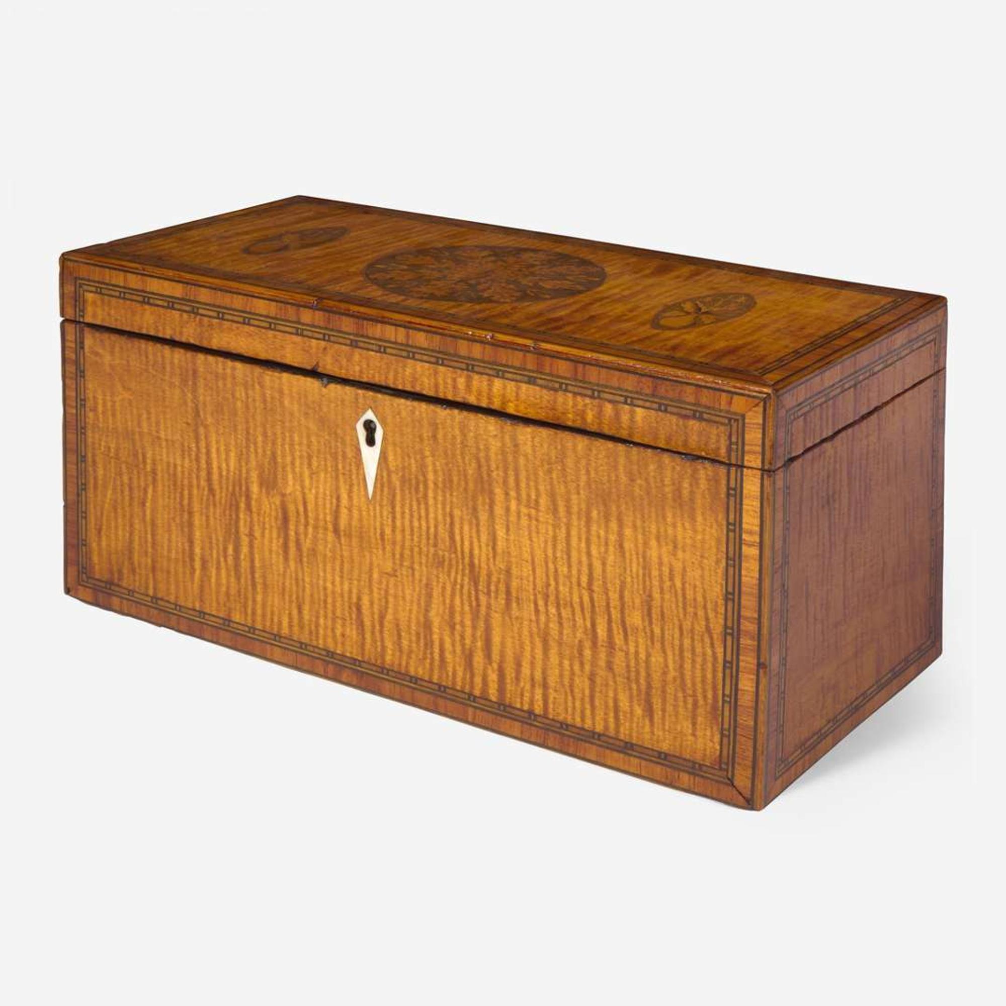 A Federal inlaid tiger maple or satinwood tea caddy circa 1800