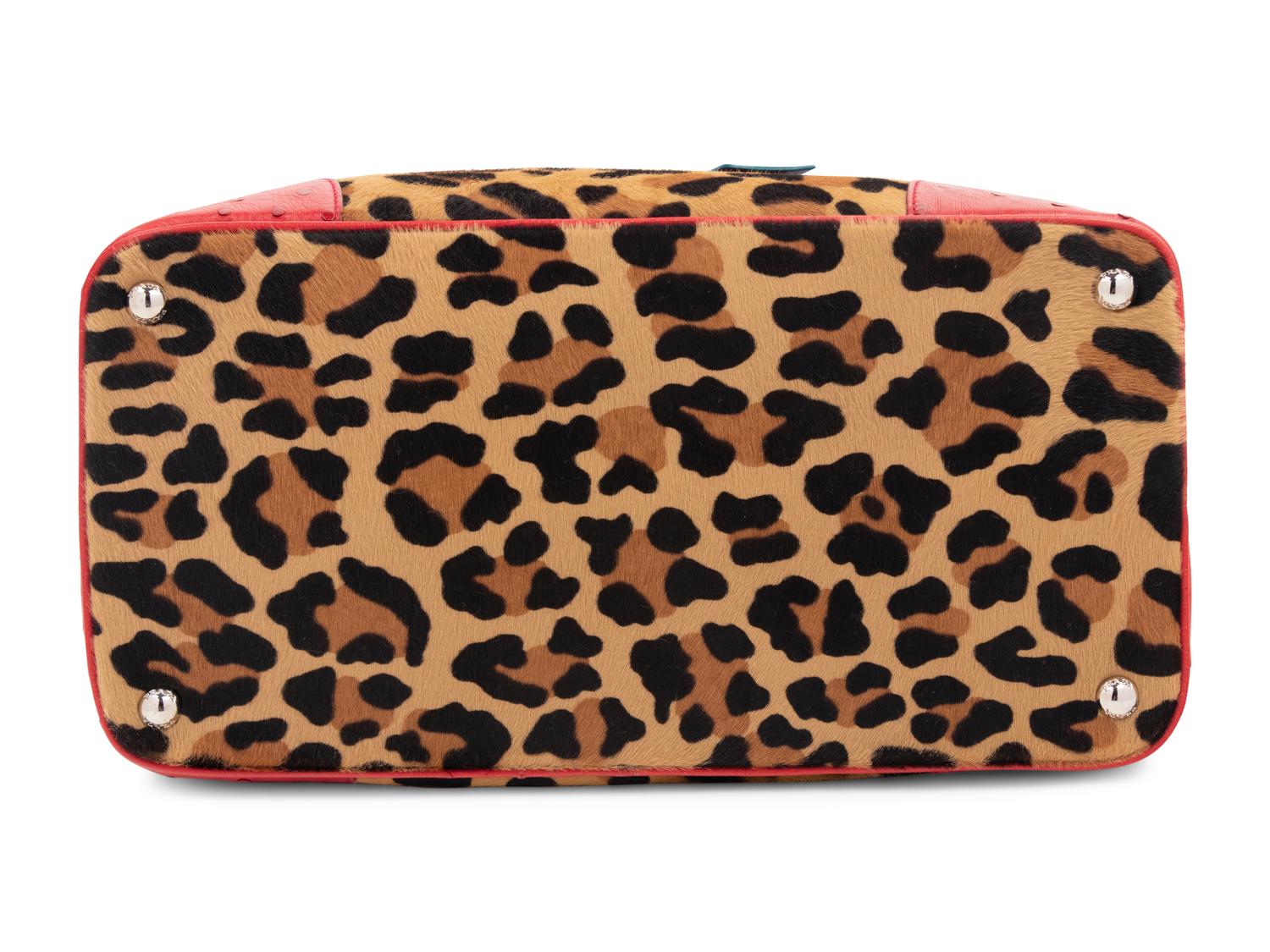 Prada Leopard Print Calf Hair and Ostrich Tote Bag