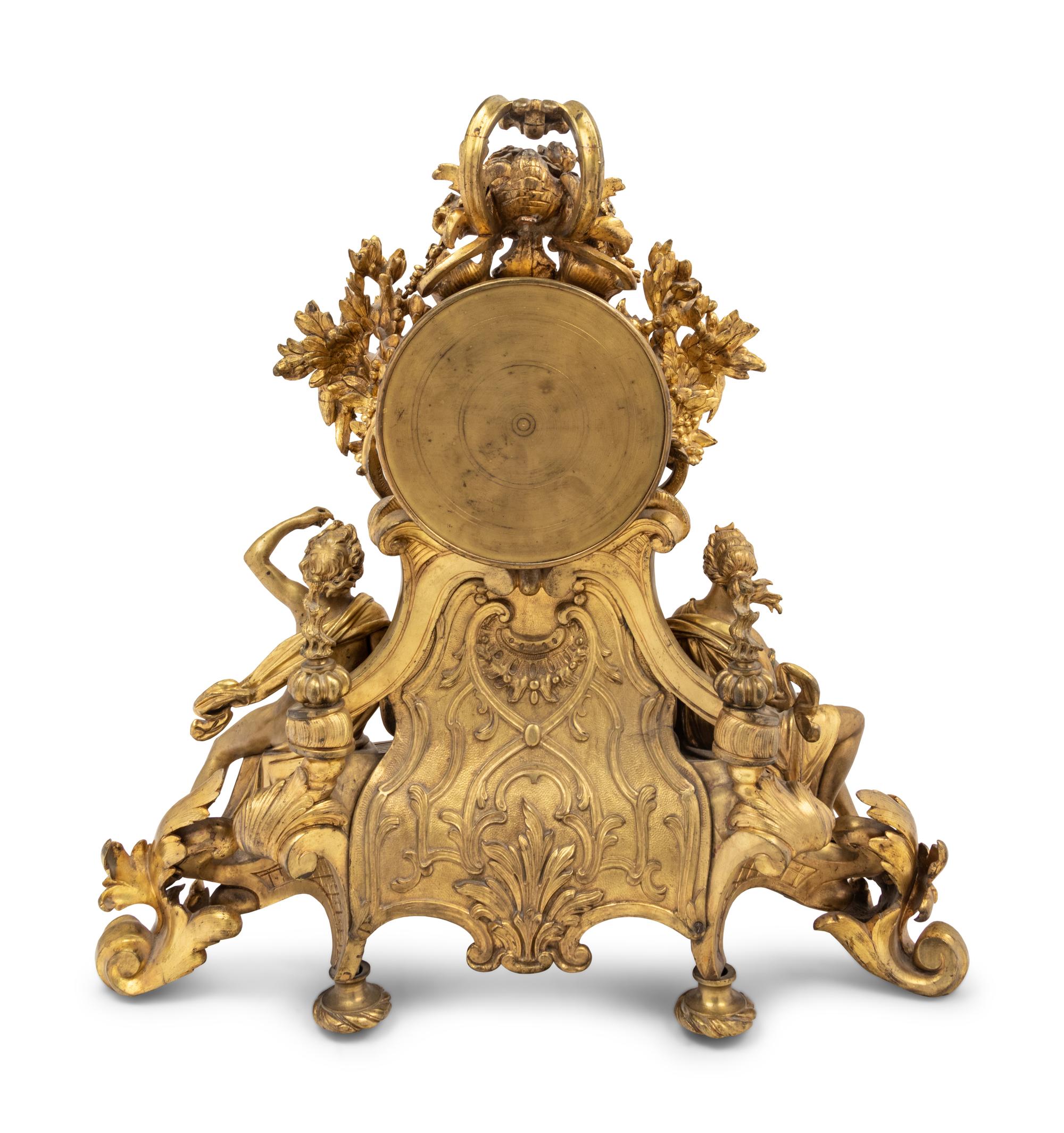 A Louis XV Style Gilt Bronze Figural Mantel Clock