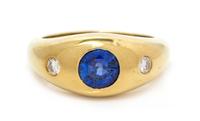 An 18 Karat Yellow Gold, Sapphire and Diamond Ring, 7.05 dwts.