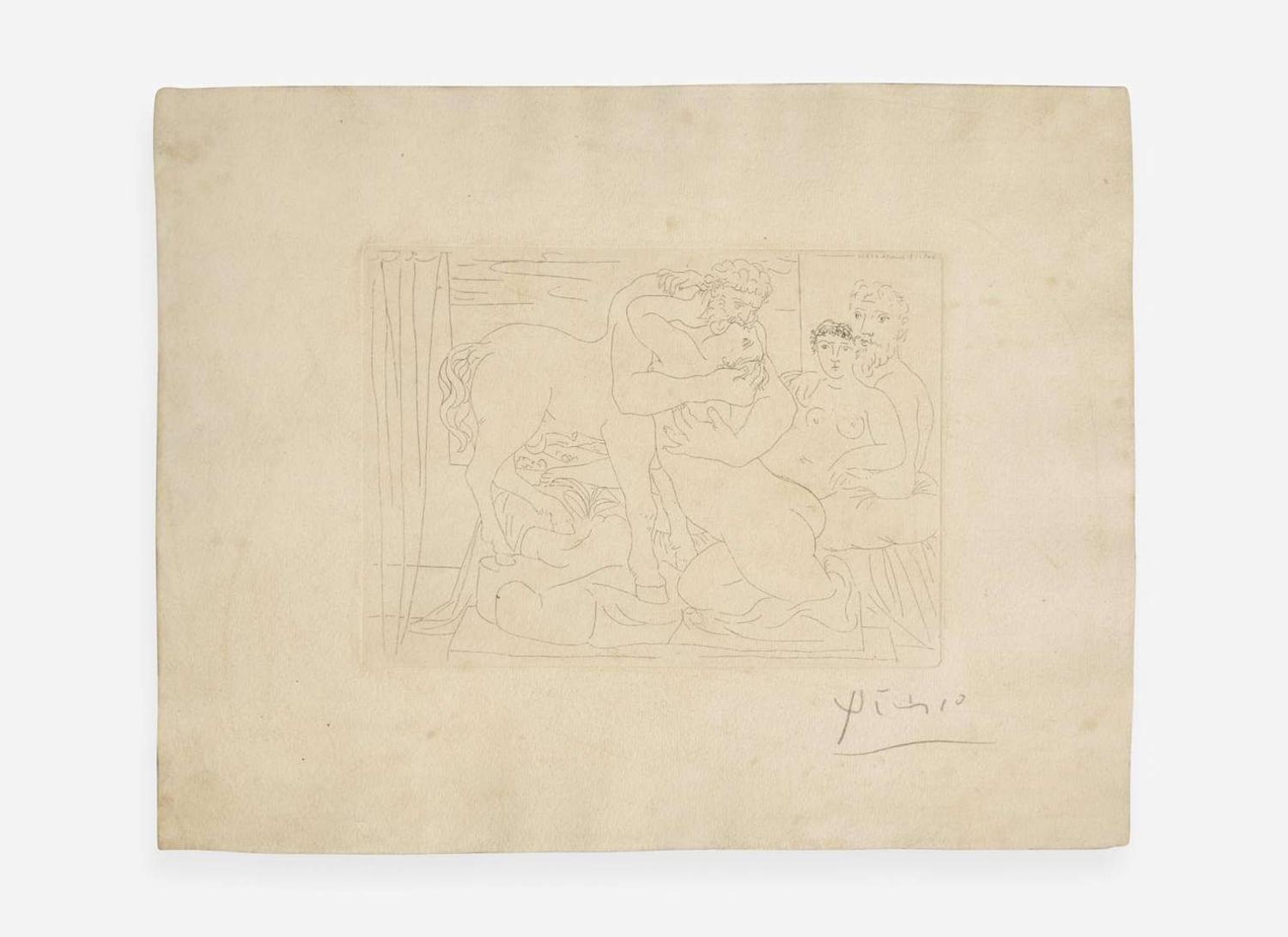 Pablo Picasso (Spanish, 1881-1973) Le Repos du Sculpteur devant un Centaure et une Femme, from La Suite Vollard