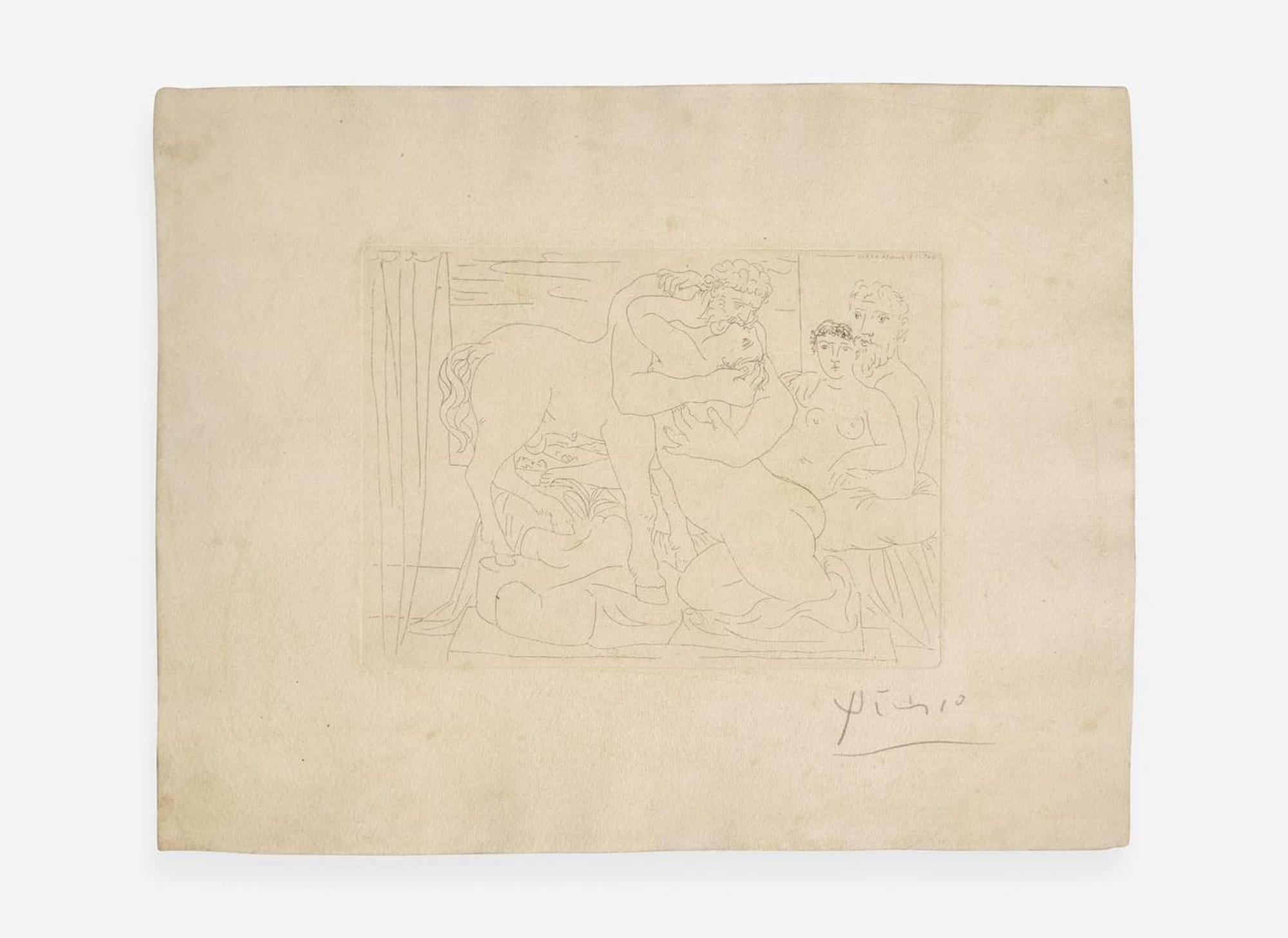 Pablo Picasso (Spanish, 1881-1973) Le Repos du Sculpteur devant un Centaure et une Femme, from La Suite Vollard