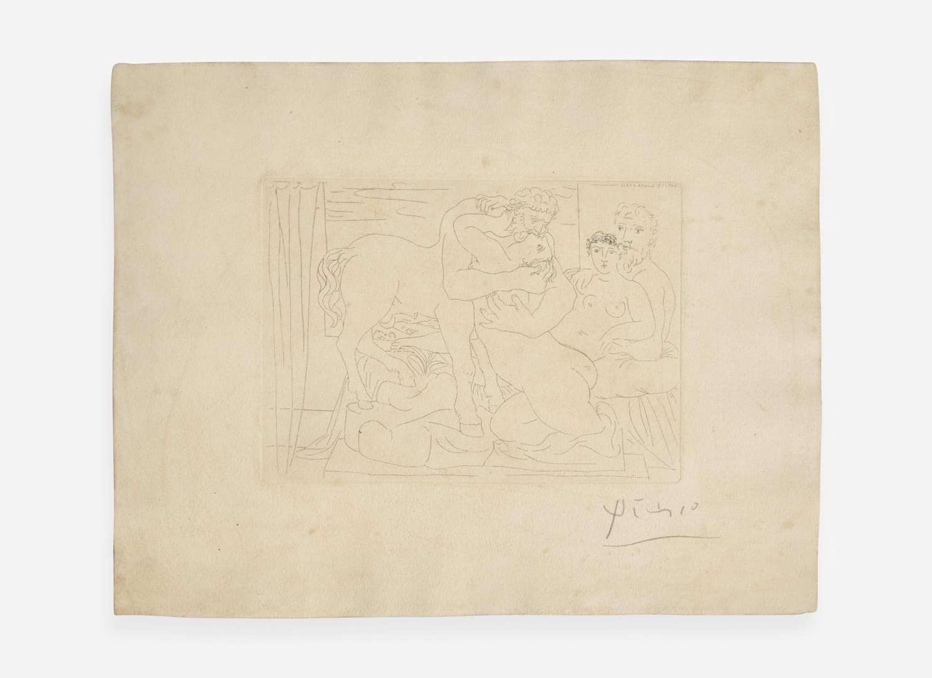 Pablo Picasso (Spanish, 1881-1973) Le Repos du Sculpteur devant un Centaure et une Femme, from La Suite Vollard