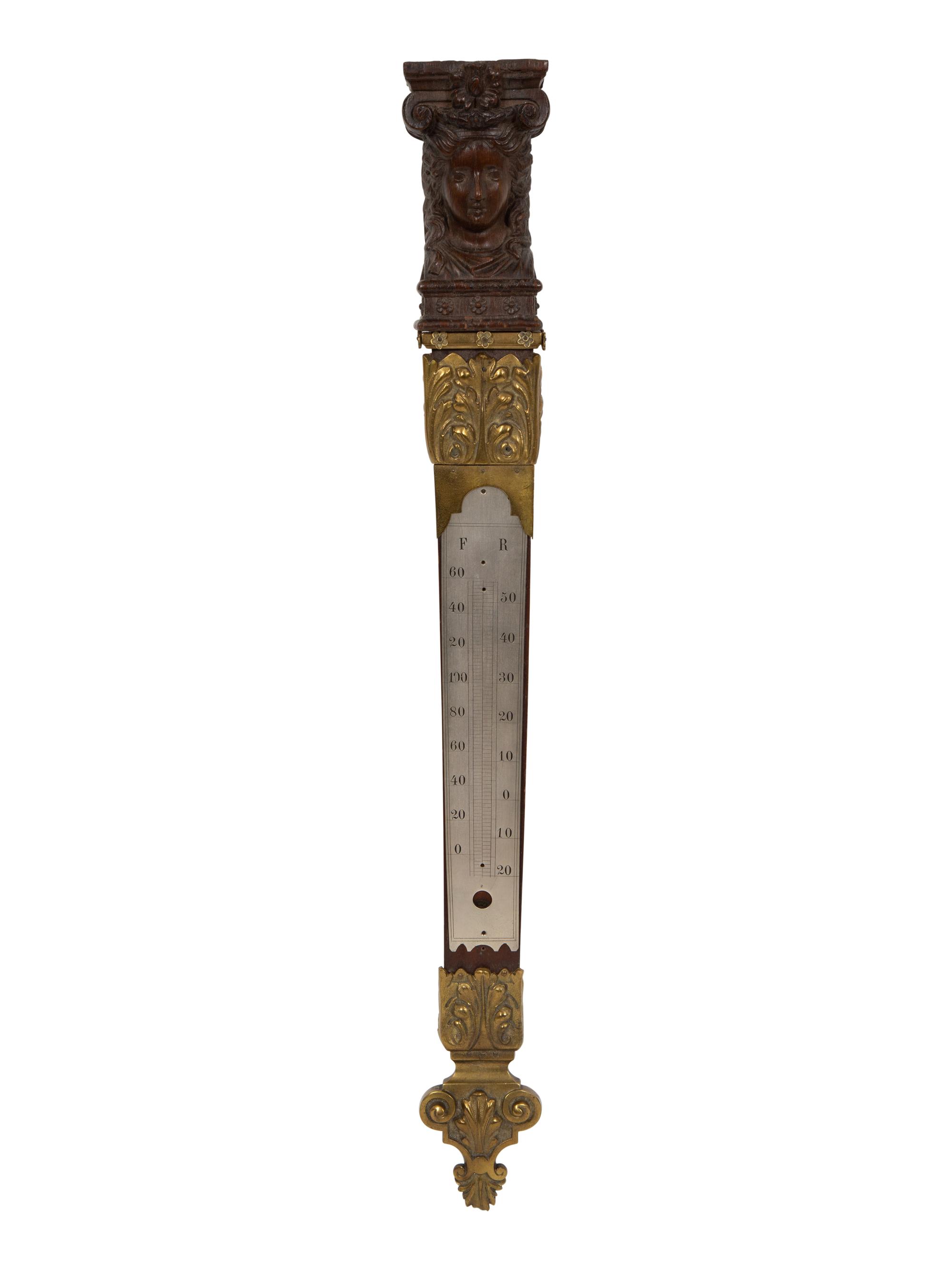 A Continental Carved Wood and Gilt Bronze Thermometer