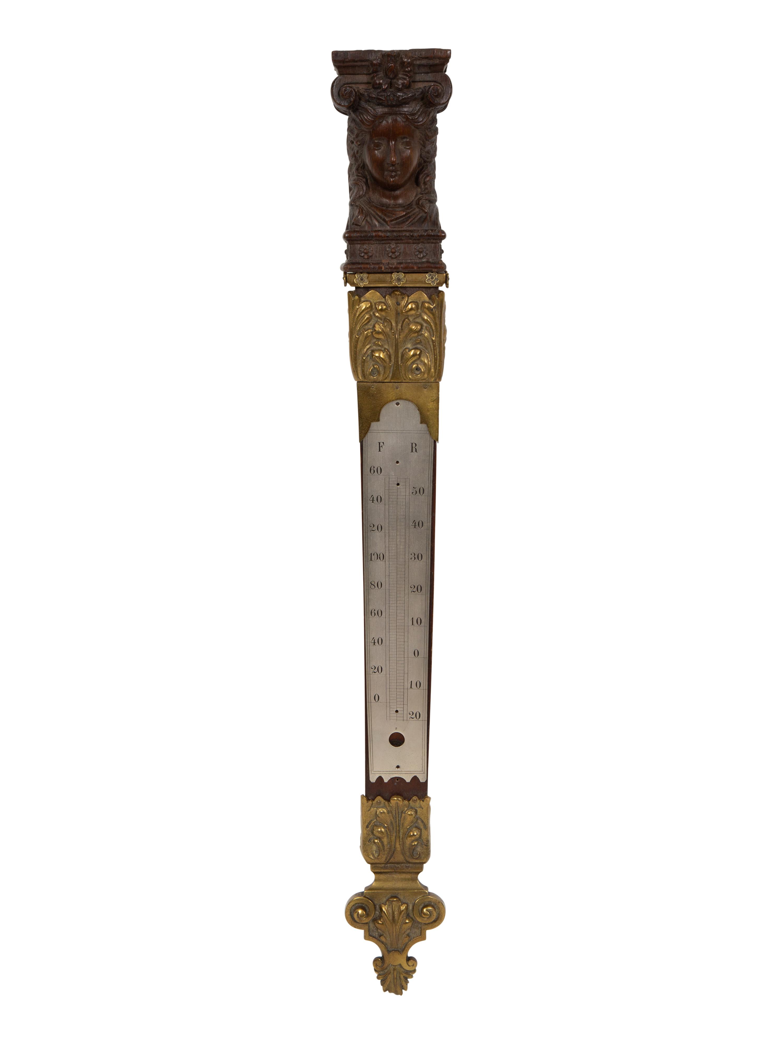 A Continental Carved Wood and Gilt Bronze Thermometer