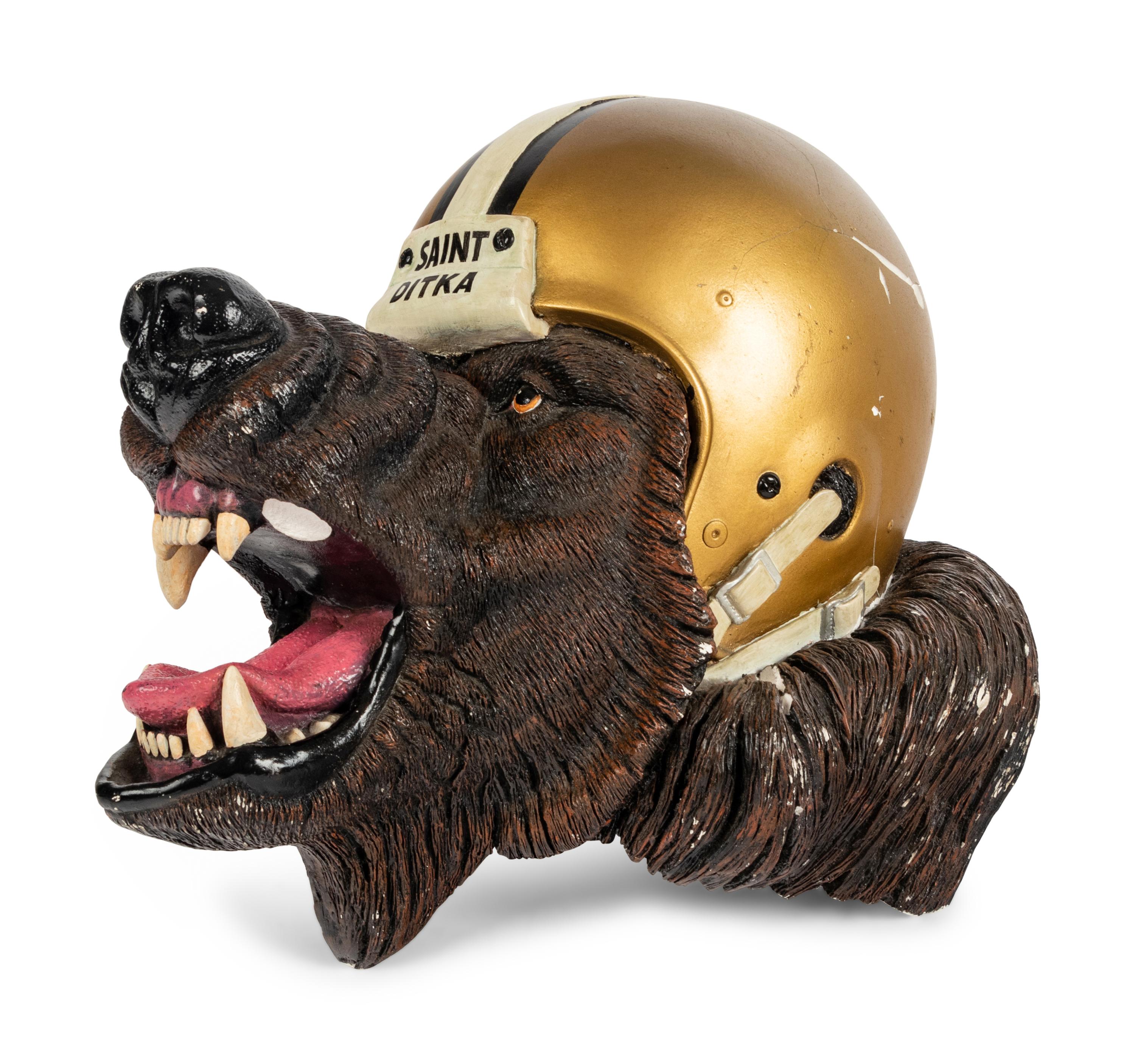 A Carved “Saint Ditka” Bear Head Decorative Piece Formerly Displayed at Mike Ditka's Restaurant