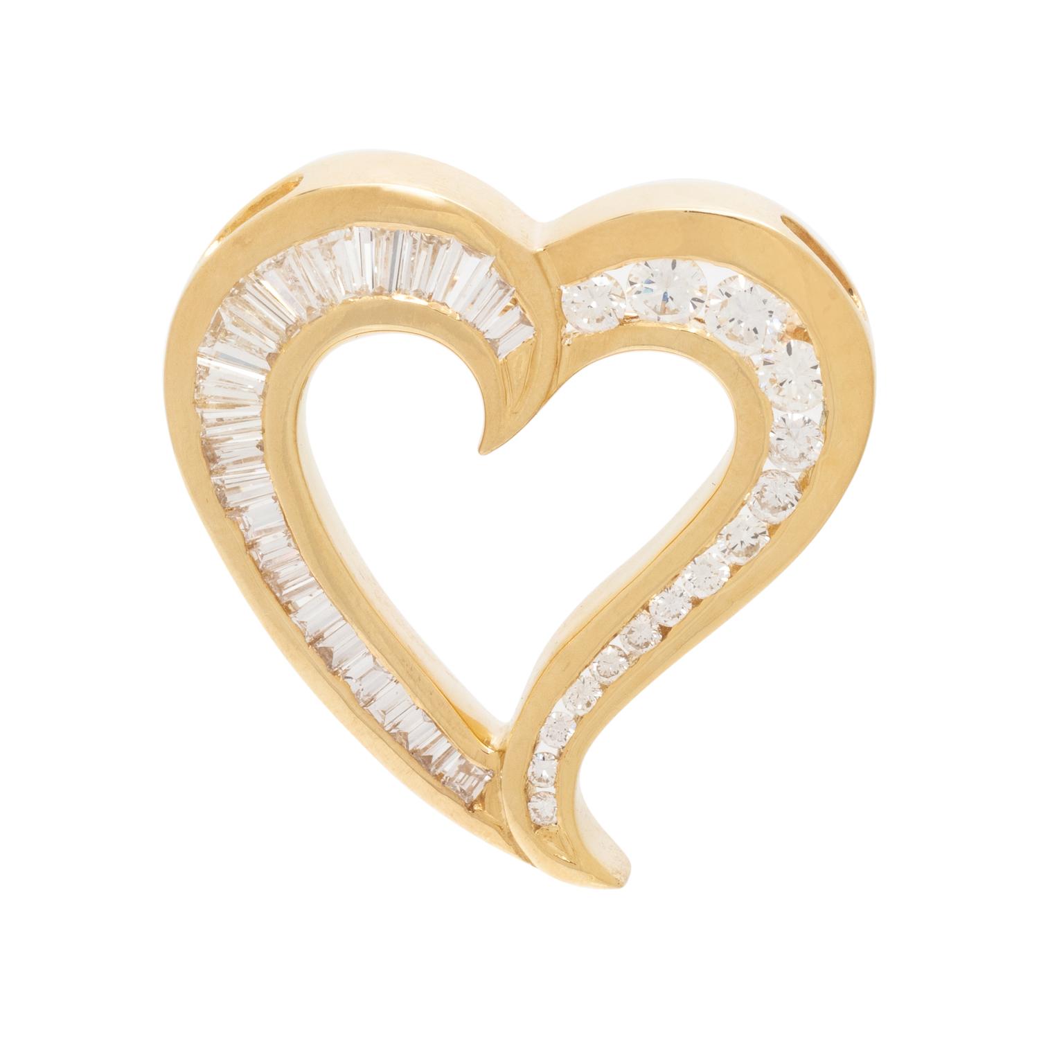 YELLOW GOLD AND DIAMOND HEART PENDANT/BROOCH
