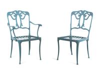 A Group of Painted Iron Garden Furniture