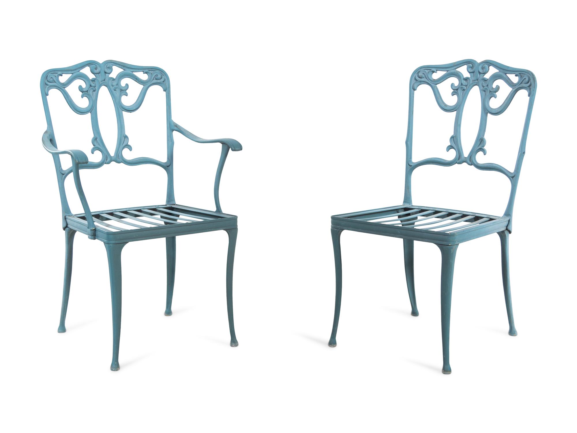 A Group of Painted Iron Garden Furniture