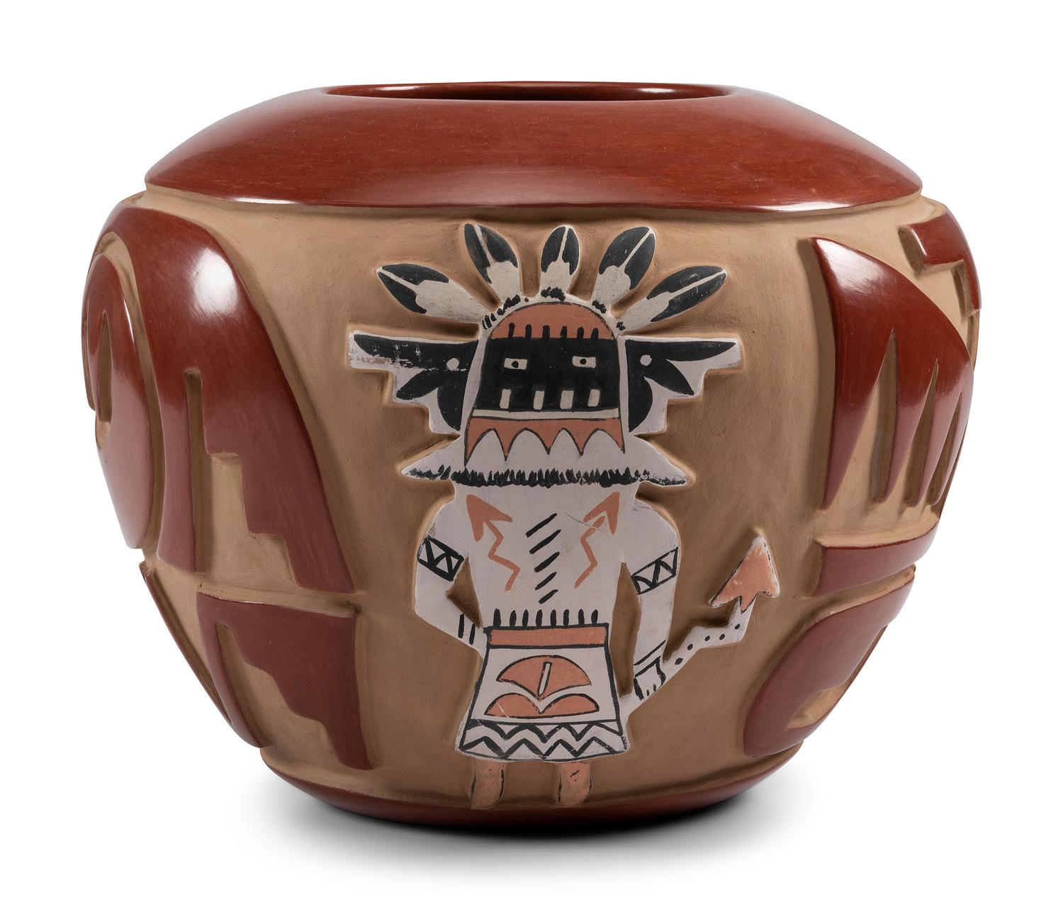 Carved and Painted Redware Jar