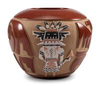 Carved and Painted Redware Jar