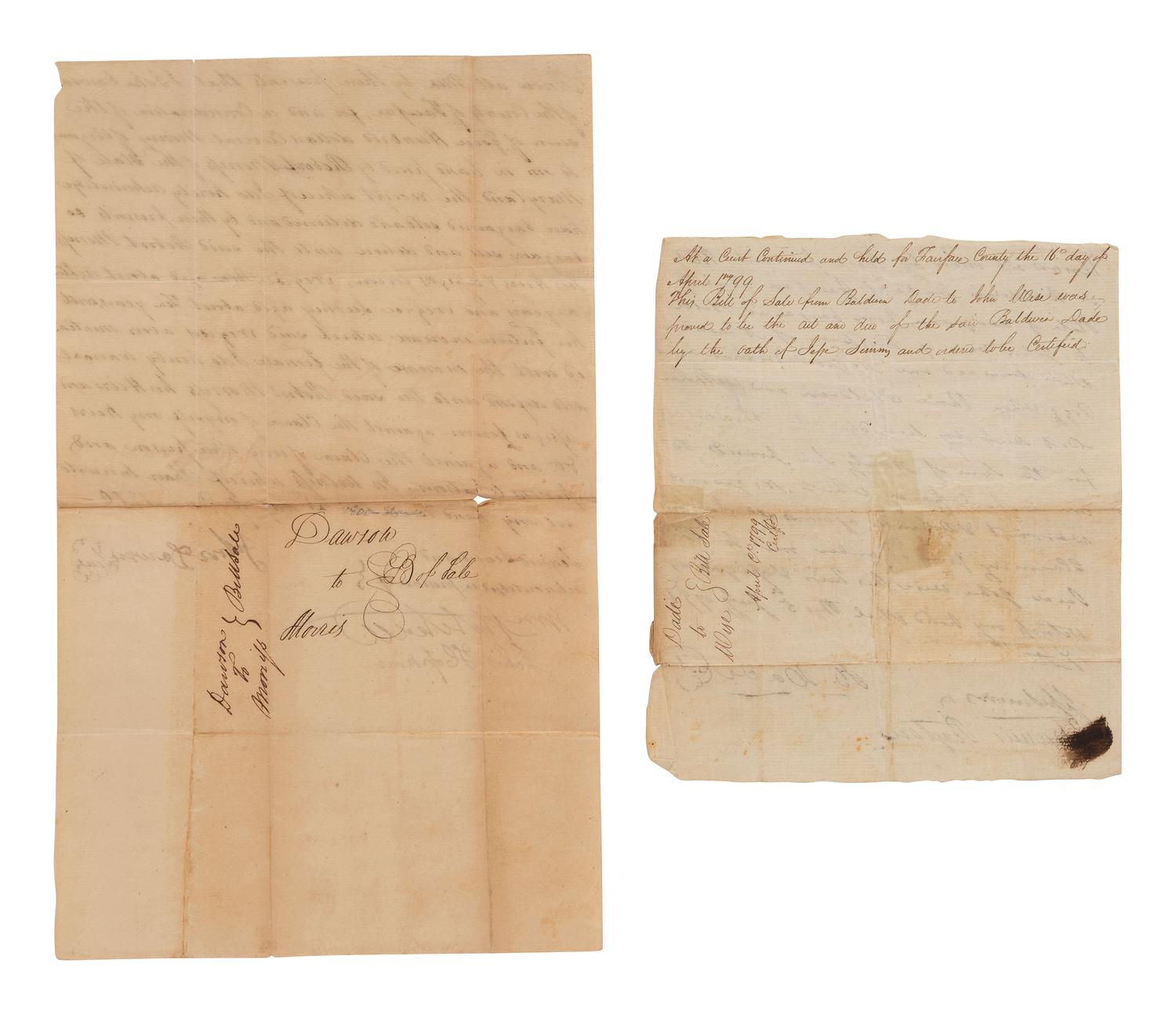 [ENSLAVEMENT]. 2 turn-of-the-century manuscript bills of sale for enslaved persons in Virginia.
