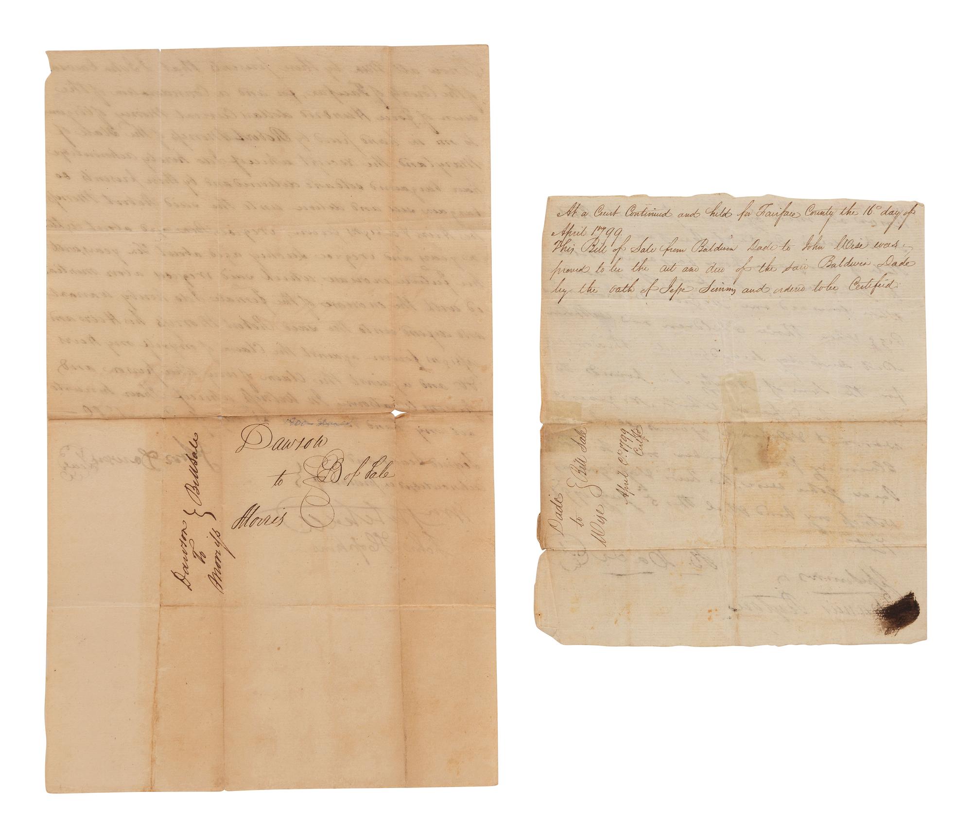 [ENSLAVEMENT]. 2 turn-of-the-century manuscript bills of sale for enslaved persons in Virginia.