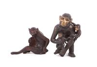Two Patinated Bronze Sculptures of Monkeys Height of tallest 7 3/4 inches. — 20TH CENTURY