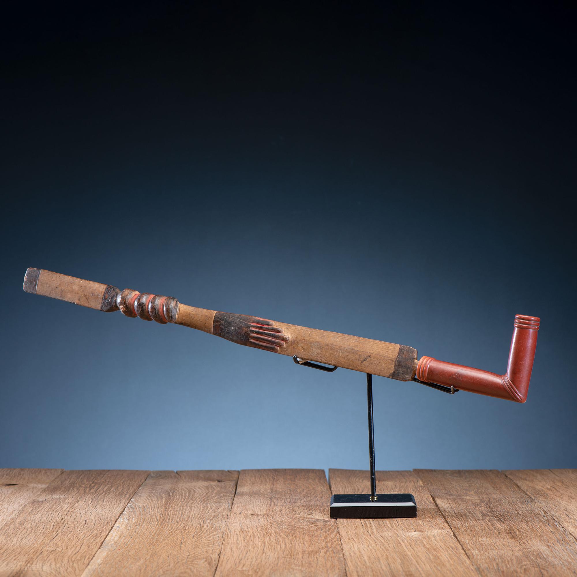 Western Great Lakes Figural Pipe Stem, with Catlinite Bowl