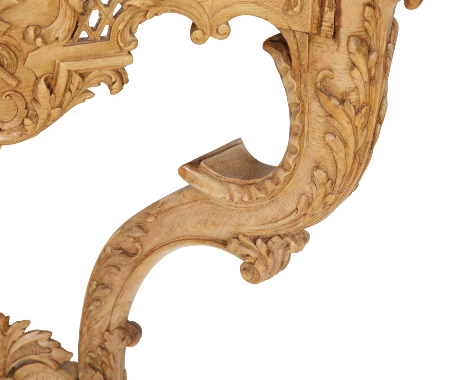 A Pair of Régence Carved Beechwood Marble-Top Console Tables