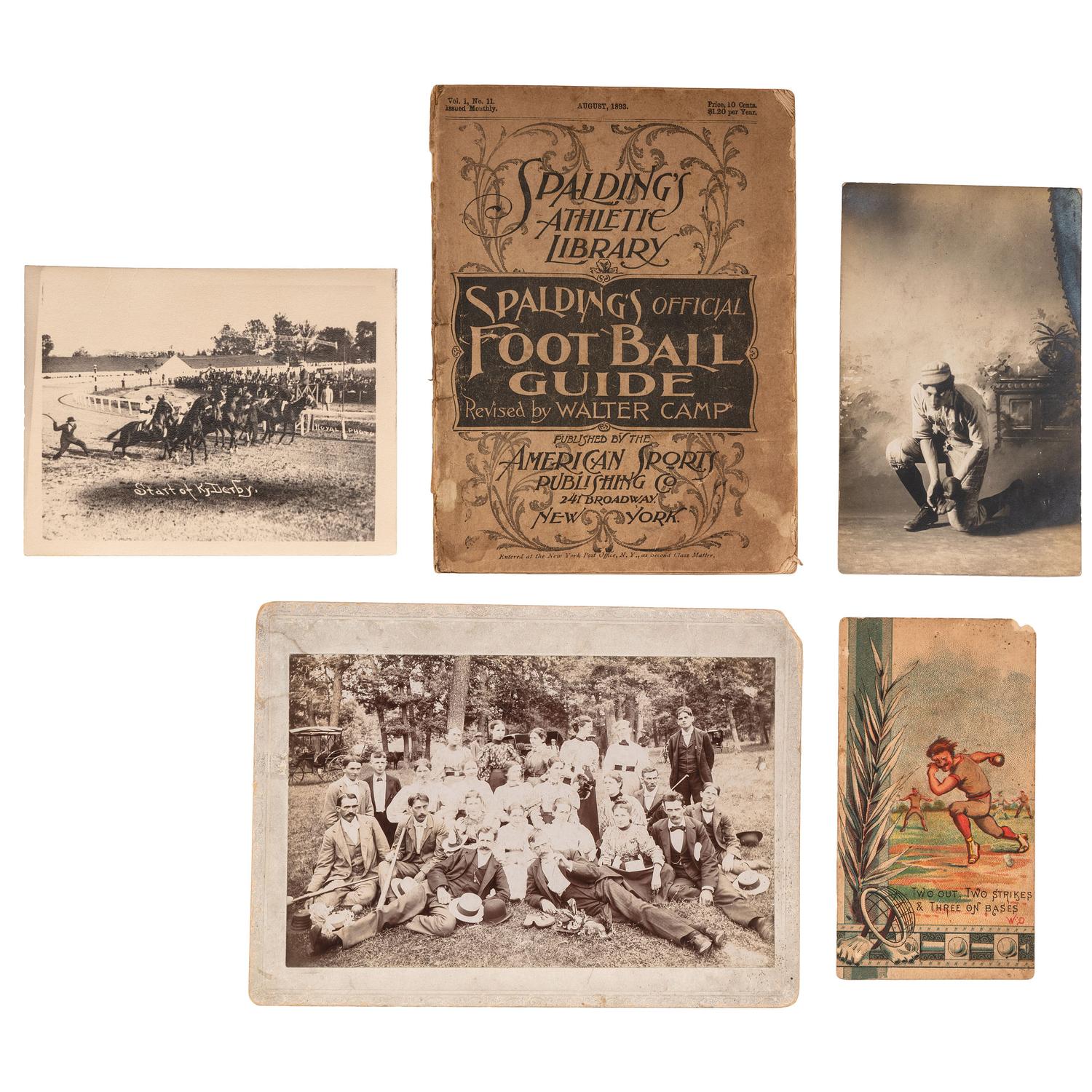 [EARLY PHOTOGRAPHY] -- [SPORTS]. A group of 6 items, incl. photographs.