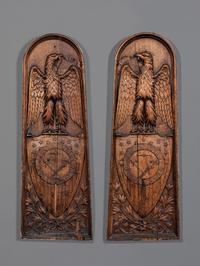 A Rare Pair of Eagle, Shield and Seal of Cincinnati Carved Walnut Ship's Gangway Boards