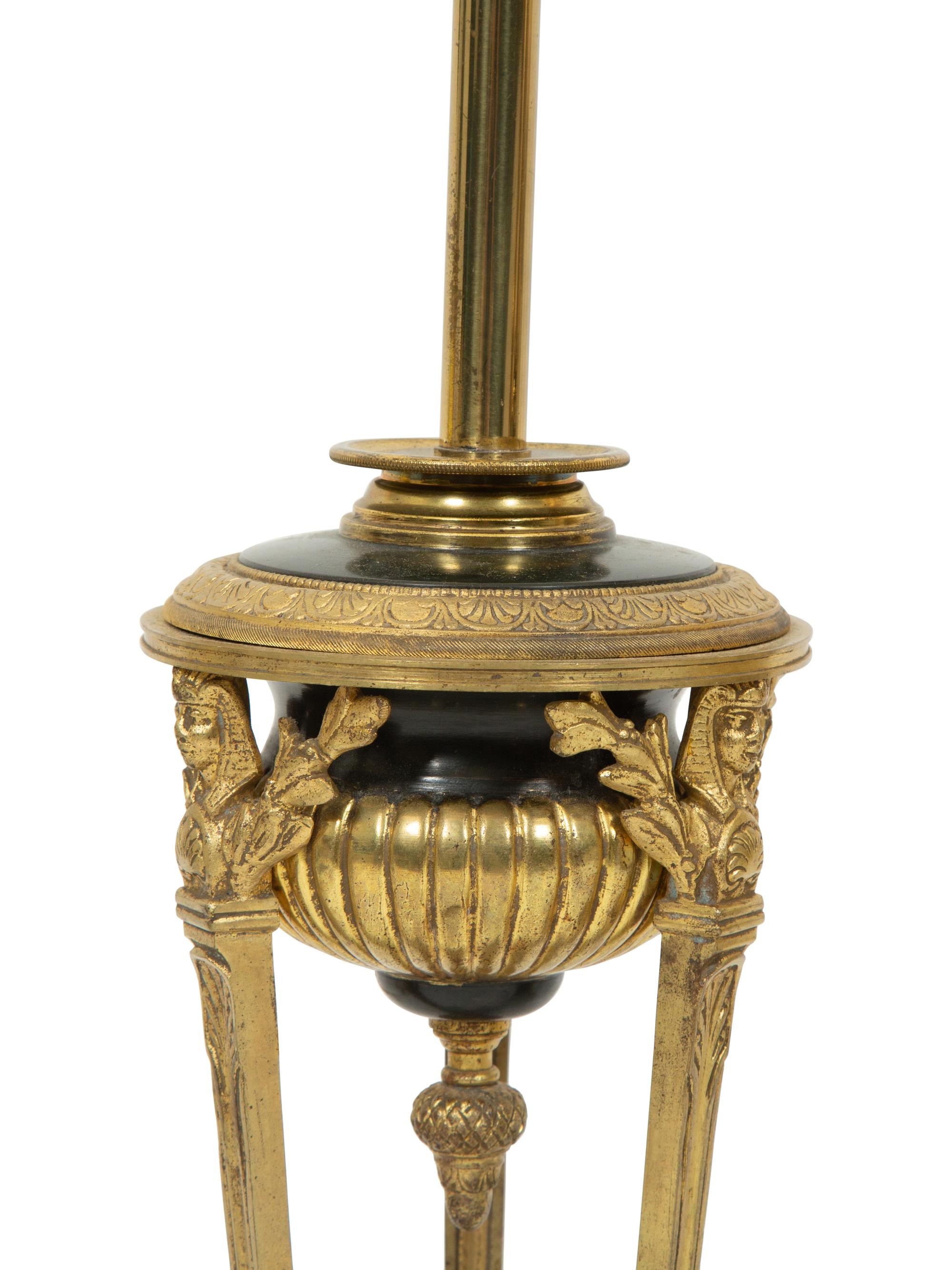 A Pair of French Gilt Bronze and Marble Cassolettes Mounted as Lamps
