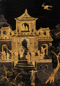A Chinese Black and Gold Lacquer Eight-Panel Screen
