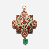 A high karat gold, Jaipur enamel, diamond, emerald, and ruby pendant