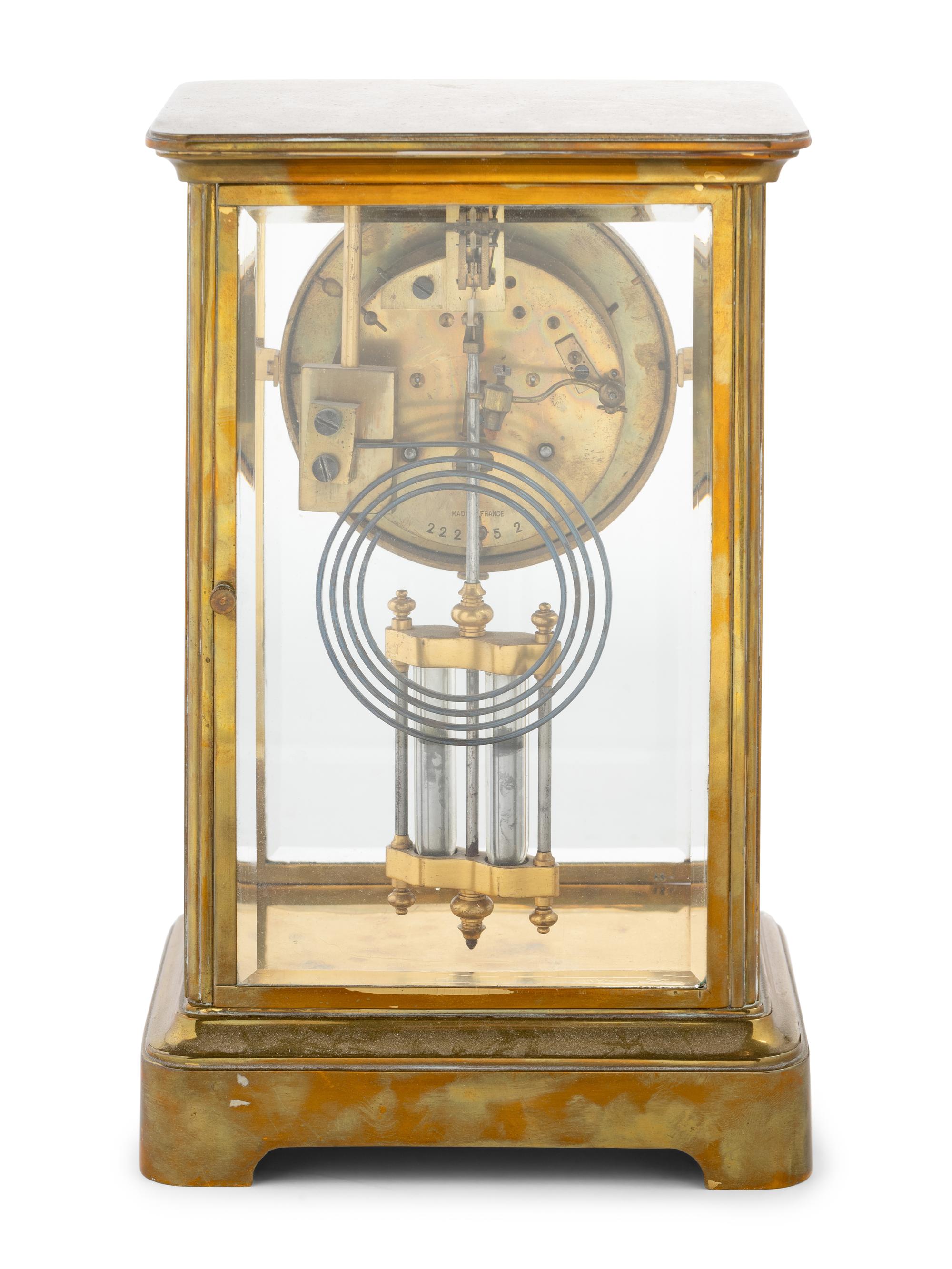 A Continental Brass Regulator Clock Retailed by Bigelow Kennard and Co.