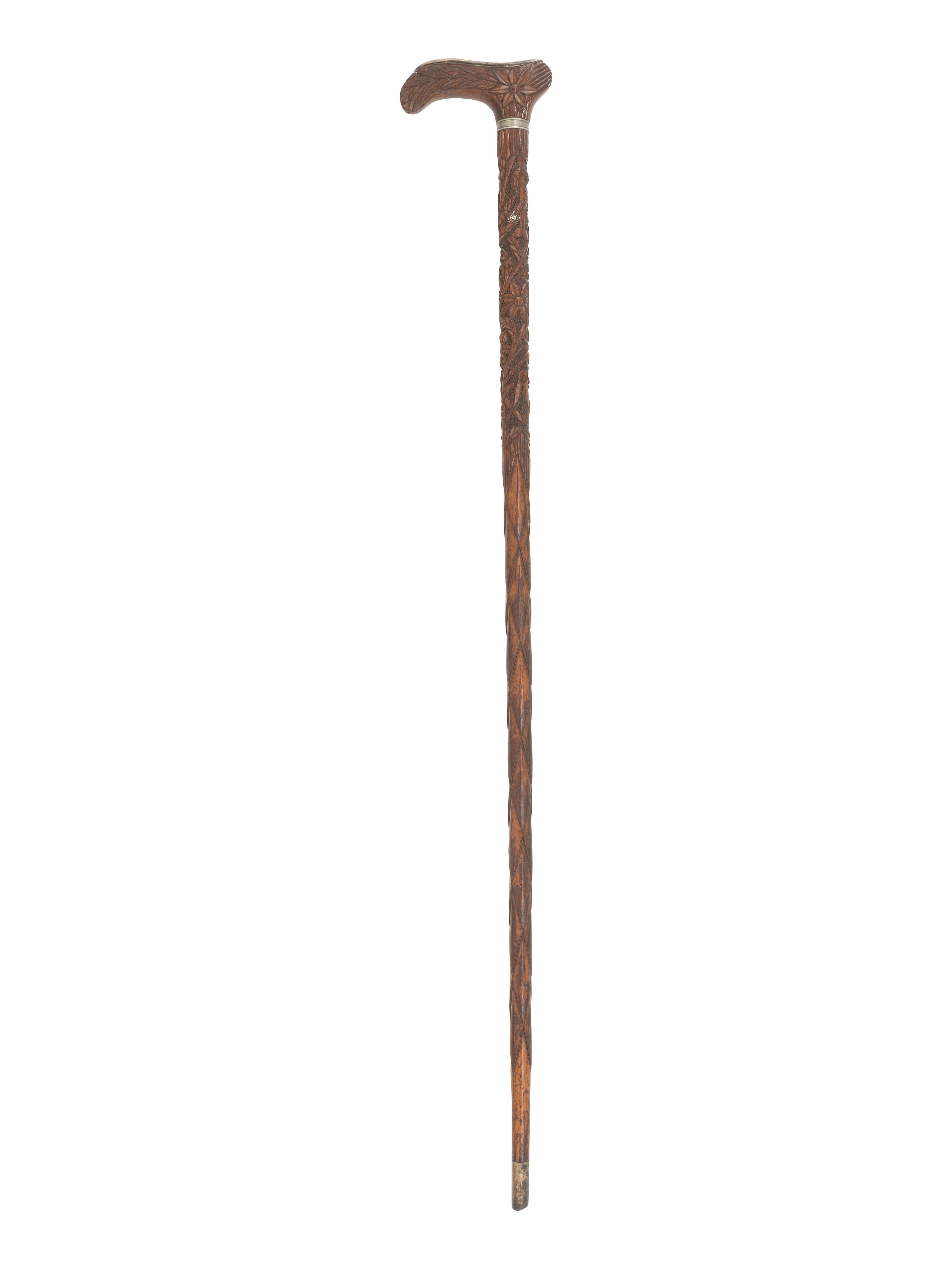 Presentation walking stick made from wood of the USS Kearsarge , ID'd to Capt. S. Samuels, 1891.
