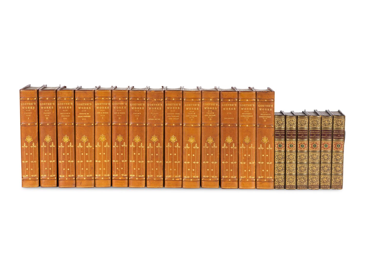 [BINDINGS]. A group of 175 volumes, most in fine full or half leather bindings, including works relating to American and European literature and poetry.