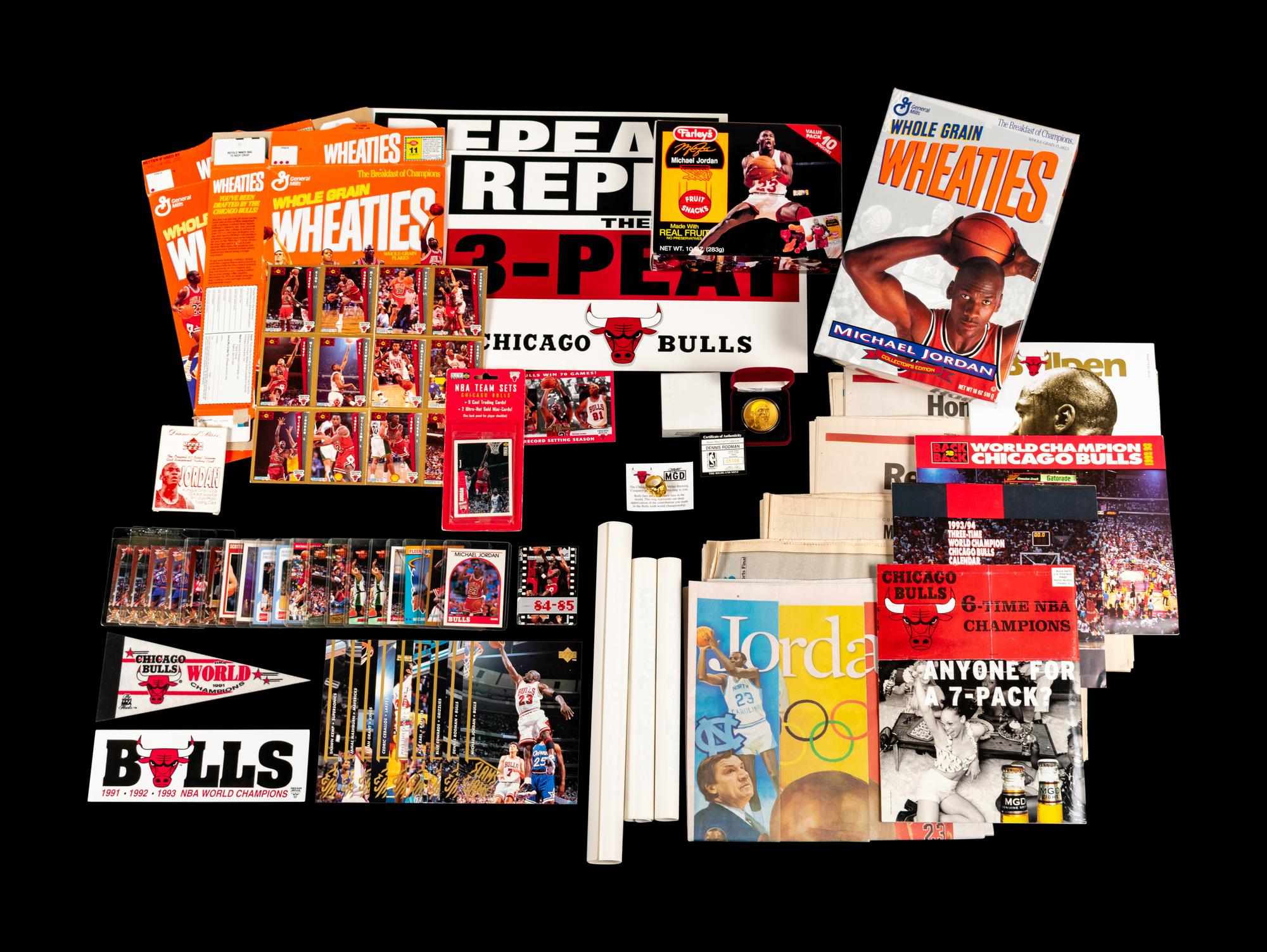 A Collection of Chicago Bulls Michael Jordan Last Dance Era Basketball Cards and Ephemera,