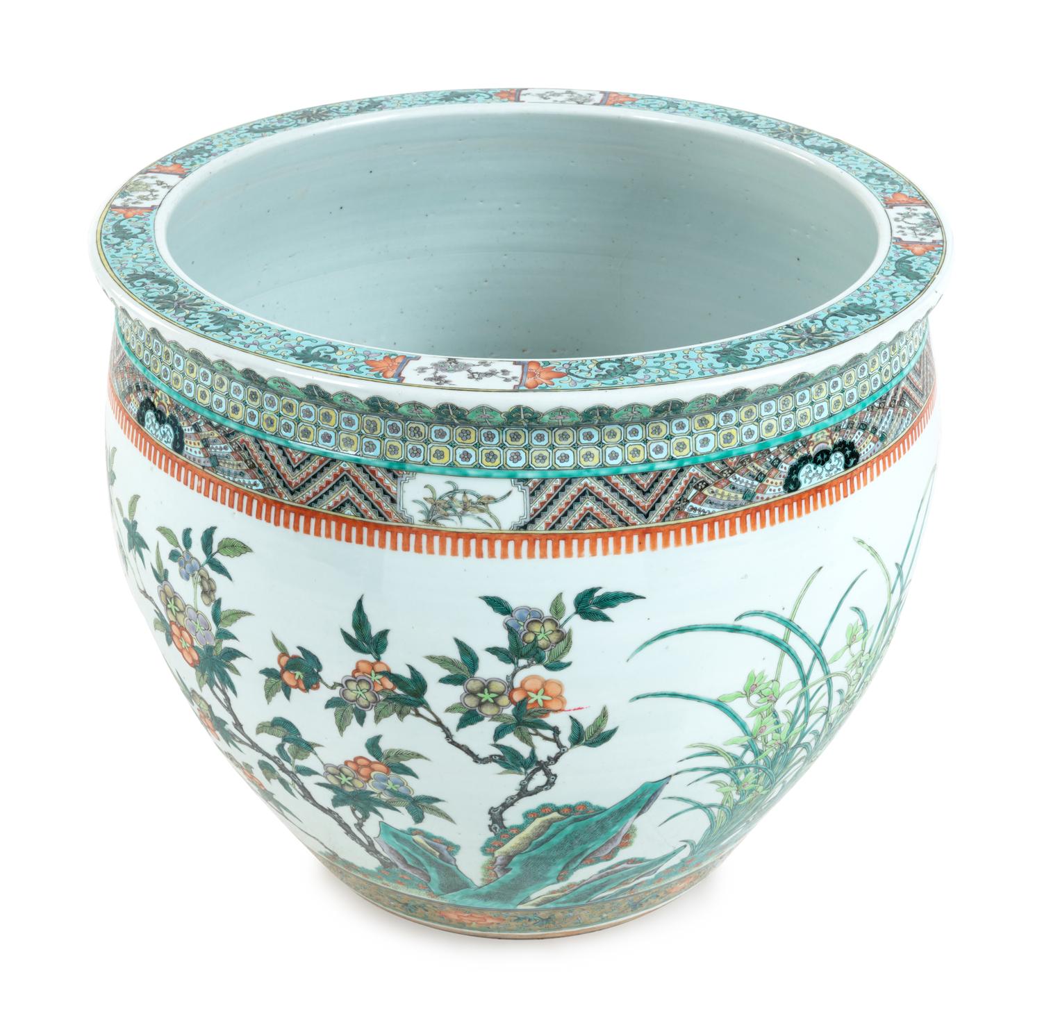 A Large Chinese Famille Verte Porcelain Jardinière