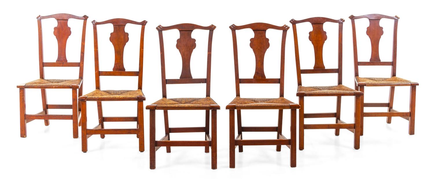 A Set of Six Primitive Rush Seat Chairs