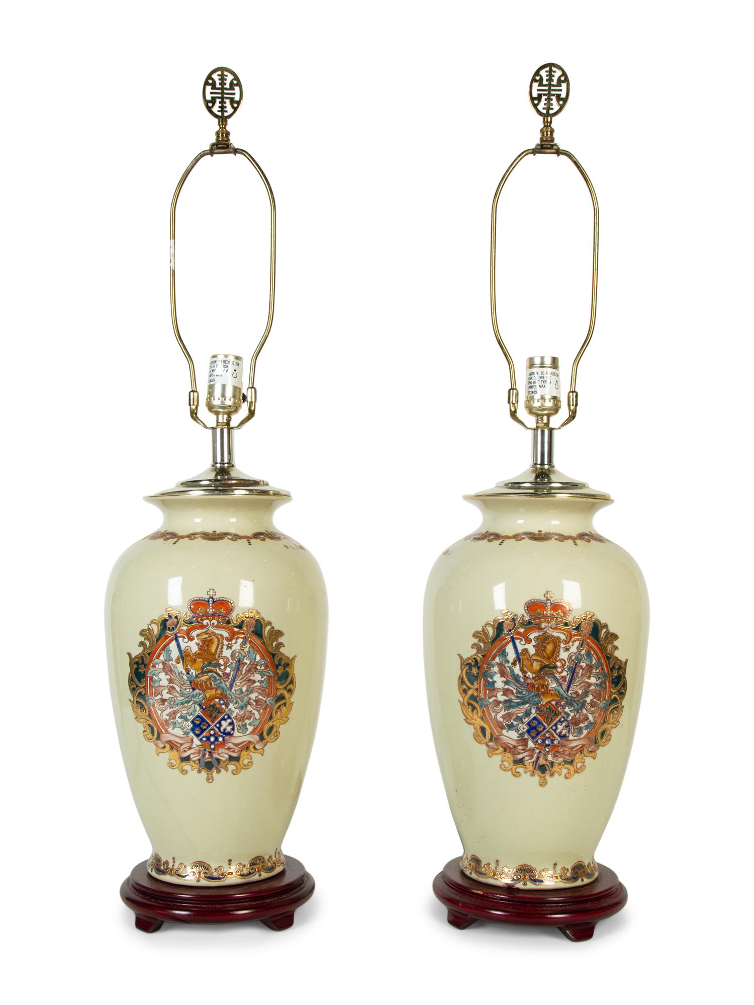 Approved for Donation A Pair of Samson Style Enameled Porcelain Vases Mounted as Lamps