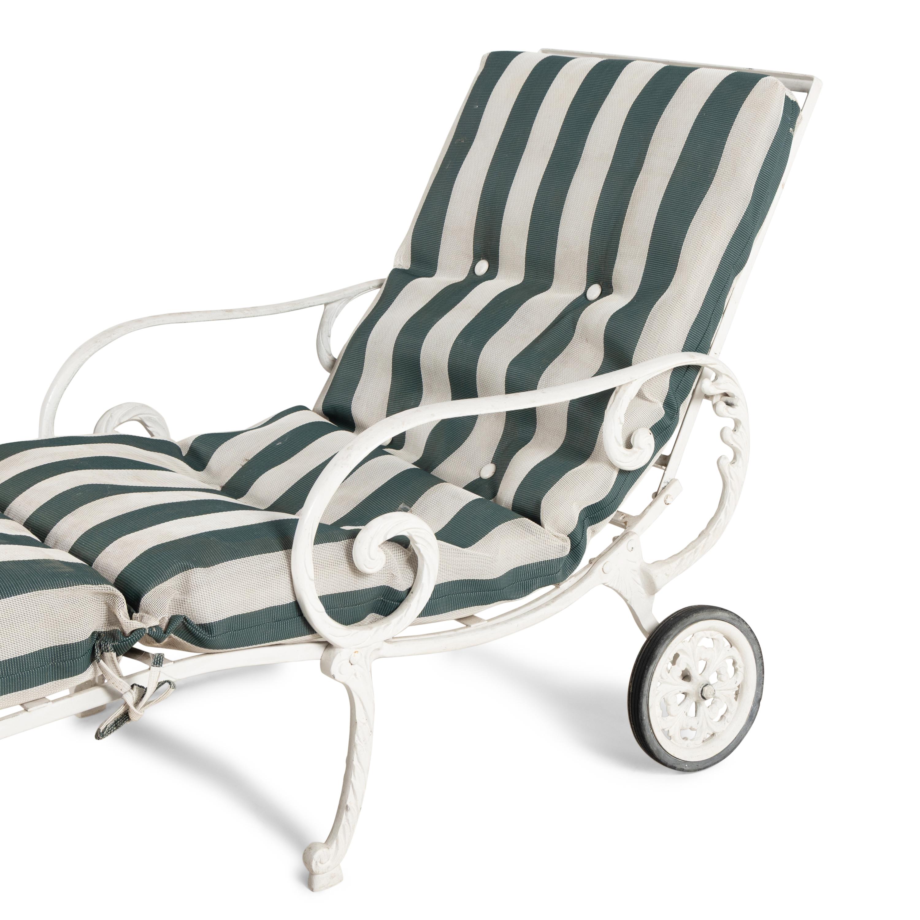 A Pair of White-Painted Metal Outdoor Chaise Longues