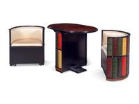 A Design Toscano Nettlestone Library Table and Nested Barrel Chair Set