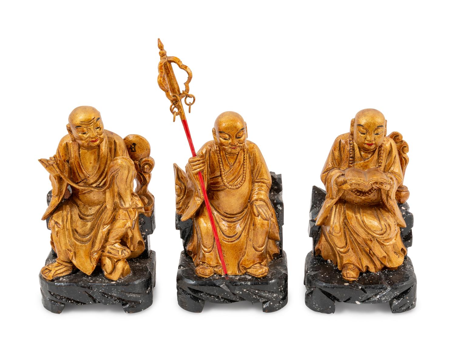 Eighteen Chinese Gilt Wood Figures of Luohans