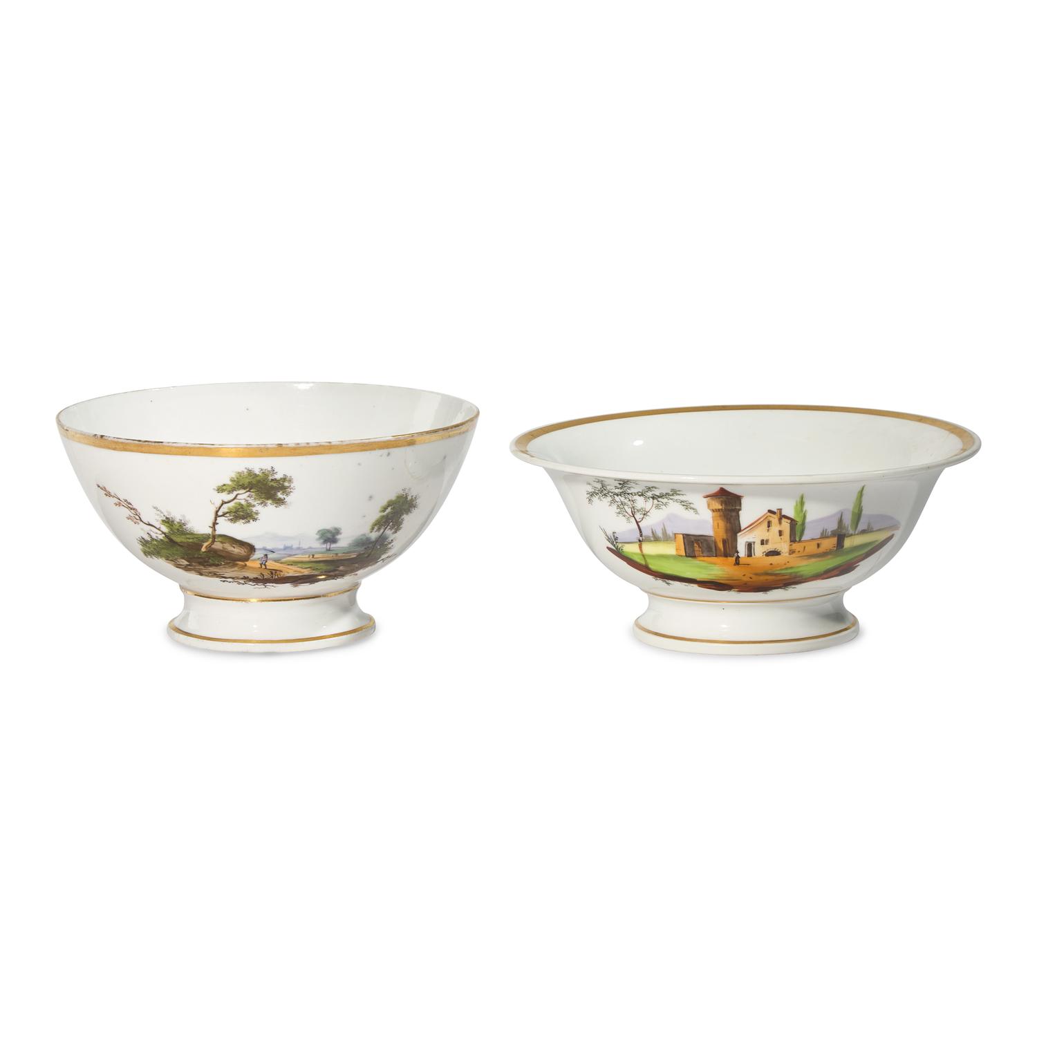Two Classical Painted and Gilt-Decorated Porcelain Footed Bowls