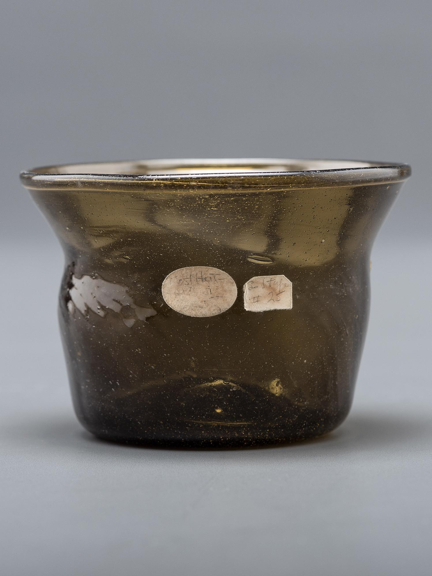 A Blown-Glass Eating Bowl in Olive Green