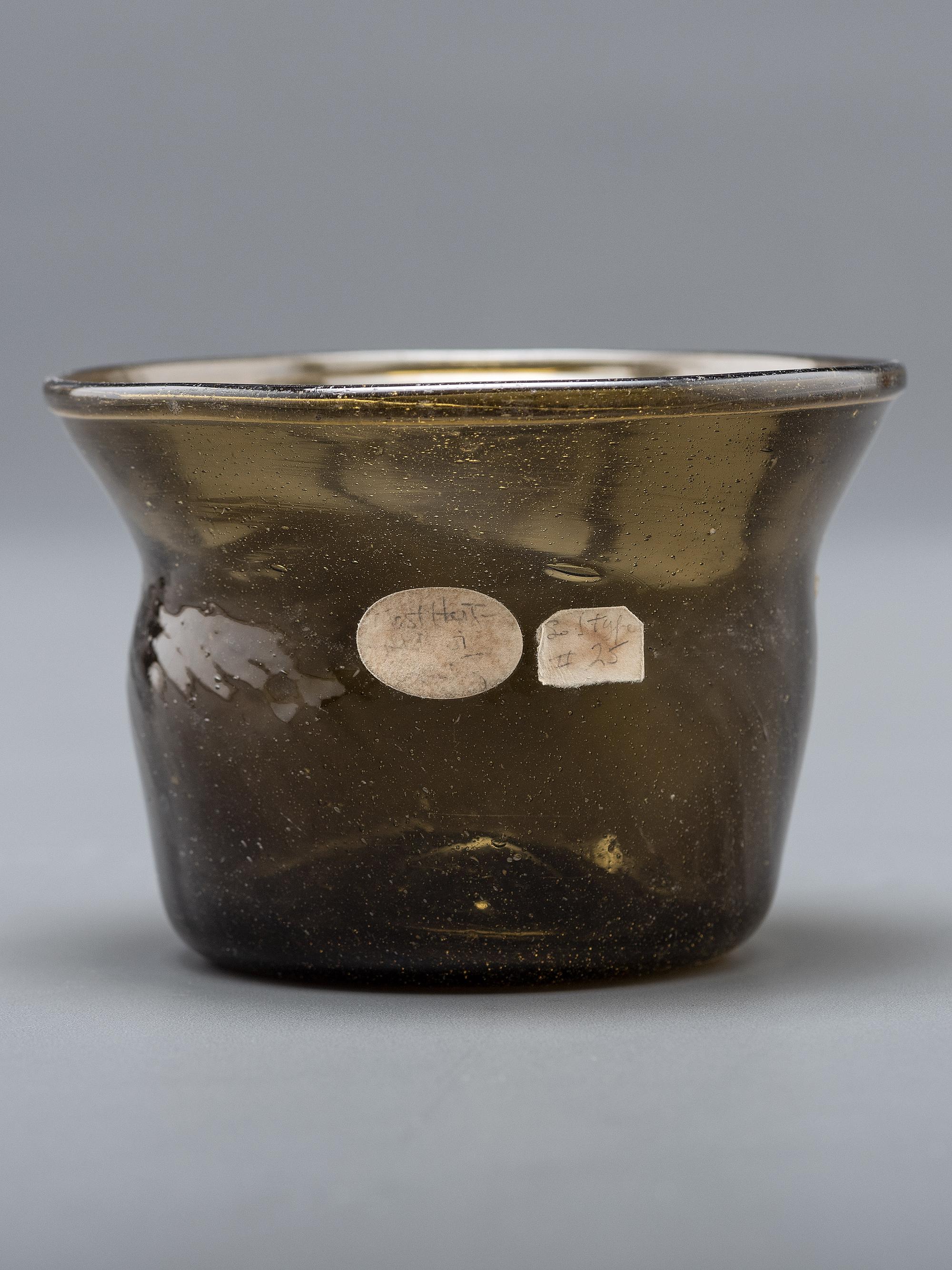 A Blown-Glass Eating Bowl in Olive Green